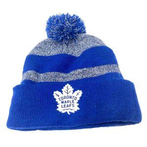 Toronto Maple Leafs Hat Winter NHL Apparel Knit Cap Blue & Grey w Pom Pom, GUC